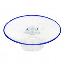 CAKE STAND-Newport Glass W/Blue Edge & Dome Base