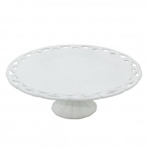 CAKE STAND-White Milk Glass W/Cutout Rounded Edge