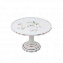 CAKE STAND-Milk Glass W/Faded Cherry Blossoms & Gold Accents