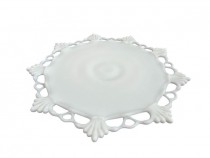 CAKE STAND-Vintage White Milk Glass w/Lace Edge