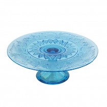 CAKE STAND-Blue Pressed Depression Glass