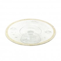 CAKE STAND-Etched Glass W/Gold Accents