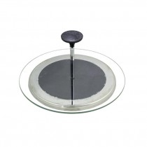 CAKE DISH-Black & Silver W/Glass & Handle