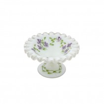 CANDY DISH-White Milk Glass W/Silvercrest Ruffled Edge