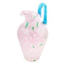 PITCHER-Pink Italian Glass W/Green Accents & Blue Handle