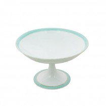COMPOTE DISH-White Bone China W/Baby Blue Ring & Silver Accents