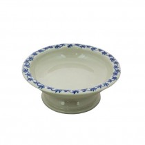 FOOTED COMPOTE-Glazes W/Blue Vines on Rim