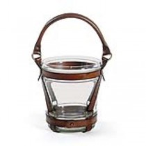 ICE BUCKET-GLASS W/ LEATHER ST