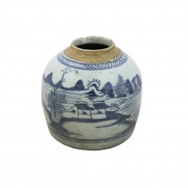 GINGER JAR-Blue & White Village Scene