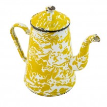 COFFEE POT-Vintage Enamelware Yellow & White Swirl