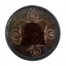 (25620033)DECORATIVE PLATE-Brown Pottery w|Carved Lotus Flowers