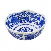 Bowl-Blue & White Oriental Ceramic W/Scalloped Edge