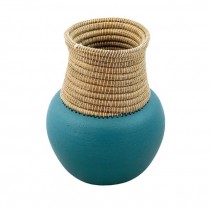 Vase-Turquoise Pottery W/Woven Vine Neck