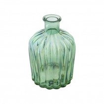 Bottle-Irridescent Green Glass W/Verticle Ribs