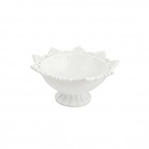 BOWL-Vintage Milk Glass W/Pedestal Base & Ornate Edge Design