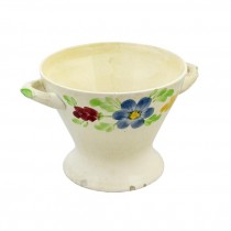 BOWL-Beige W/2 Handles & Hand Painted Flowers