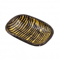 BOWL-Mexican Oval Brown & Yellow Paint