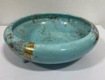 ASH TRAY-MCM Ceramic Turquoise W/Gold Accents