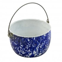 POT-W/Handle & No Lid/Vintage Enamelware Blue & White Swirl