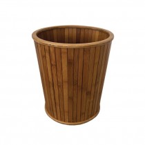 (27320018)WASTEBASKET-Natural Teak Wood Panel Garbage Pail