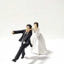 WEDDING CAKE TOPPER-Man Running Away & Bride Pulling Him Back