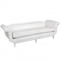 SOFA-White Vinyl W/Rolled Arm/White Wood Frame