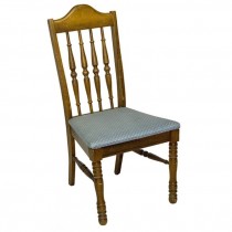 CHAIR-Bannister Back Side W/Blue Diamond Pattern Seat Cusion