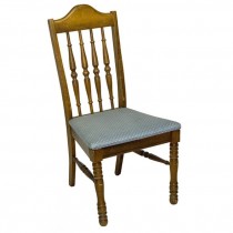 CHAIR-Bannister Back Side W/Blue Diamond Pattern Seat Cusion