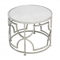 SIDE TABLE-Round Chrome Cutout Frame W/Mirror Top