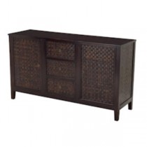 SIDEBOARD-DRK WOOD-WOVEN-MIRRO