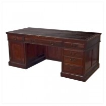 DESK-WALNUT-72 DBL PED-BLK LEA