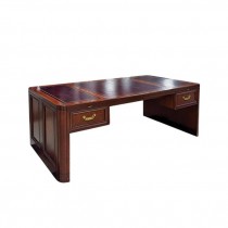 DESK-Vintage Modern Inlaid Leather Mahogany Executive Desk