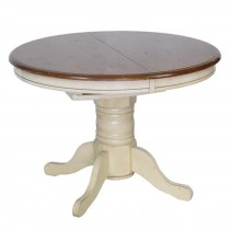 DINING TABLE-Round Pedestal Base-White W/Natural Top