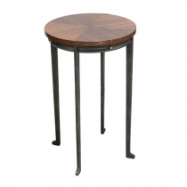 END TABLE-Round Metal Base W/Wood Top
