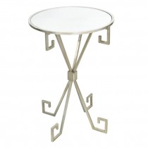 END TABLE-Greek Key Silver Frame W/Glass Top