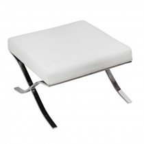 OTTOMAN-WHITE LEATHER-CHROME