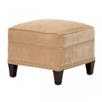 OTTOMAN-Beige VELVET-NAILHEADS