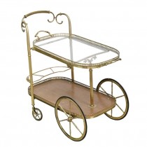 VINTAGE BAR CART-BRASS-(2) Tier Shelves