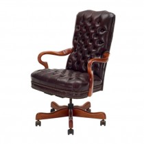 VINTAGE OFFICE CHAIR-Brown Leather Tufted Arm