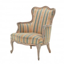 ARM CHAIR-Yellow & Teal Stripe W/White Washed Frame