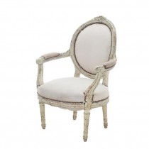 ARM CHAIR-White Oval Back W/Ornate Carved Frame