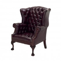 OFFICE CHAIR-Wing Chair Burgundy Tufted W/Nail Heads