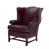 OFFICE CHAIR-Wing/Smooth Burgundy Leather W/Nail Heads
