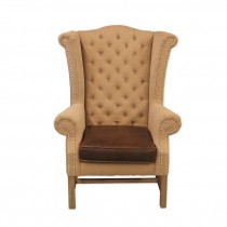 WING CHAIR-Tufted Camel W/Leather Seat