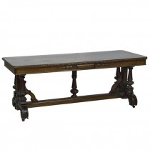 TABLE-Carved W/Strecher Bottom on Wheels