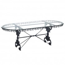 DINING TABLE-Metal Scroll Base W/Glass Top