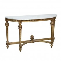TABLE-CONSOLE-Demilune W/Gold Frame & Faux Marble Painted Top