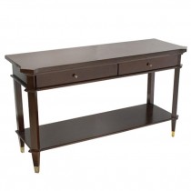 CONSOLE TABLE- Brown W/(2)Drawers, Undershelf, & Gold Accents