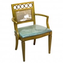 CHAIR-ARM-WALNUT W/ TEAL SEAT & Cane Back