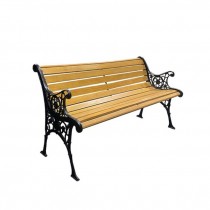 PARK Bench-49" Blonde Wood Slats |Black Iron Scroll Frame